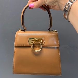 Vintage Salvatore Ferragamo Gancini Iconic Top Handle Kelly Bag Caramel Color